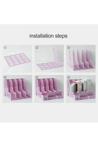 Ops Mg 124 Pastel Mor 4 Bölmeli Modüler Tasarım Organizer Kalemlikli Magazinlik Klasör Arşiv Kutusu Demonte