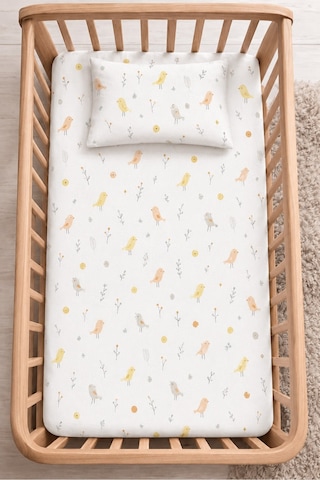 %100 Pamuk Lastikli Bebek Çarşafı + Yastık Kılıfı Park Yatak 60x120 70x110 70x120 Uyumlu Kuş