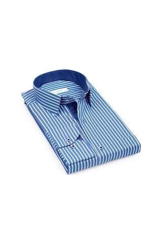 Fitmens Klasik Uzun Kol Premium Kalın Çizgili Hediye Kutulu Erkek Gömlek Fs-001266 - Saks Mavi Beyaz-1431