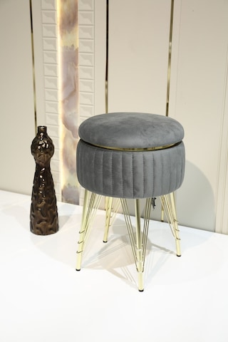 Bianco Metal Ayaklı Puflu Zigon Sehpa Altın Antrasit Gri Gold Anthracite Gray