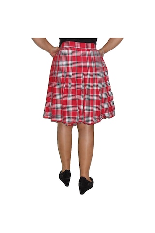 Liseli Kırmızı-beyaz Ekoseli Pileli Etek Art.12 Çok Renkli