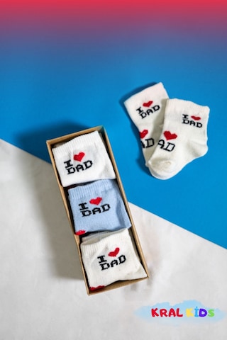 6 Çift Erkek Bebek Çorap Kutulu Patik Boy I Love Dad Desenli, Pamuklu MAvi