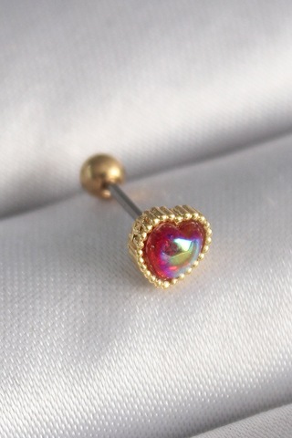 316l Çelik Gold Renk Kırmızı Mineli Kalp Tragus Piercing 5886 Kırmızı