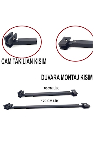 Duşakabin Sabit Cam Teleskopik Gergi Aparatları Siyah 60cm - 120 Cm Siyah