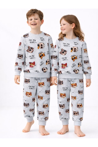 Beka Kids Çocuk Desenli Uzun Kollu Pijama Takımı Unisex Alt Üst Set Çok Renkli
