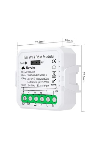 Tuya Uyumlu Akıllı Anahtar Modülü, Çift Çıkışlı, Anahtar Girişli, 2x10a - 220v Röle, Google Asistan Ve Alexa Genel