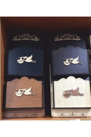 Anahtarlıklı Askılı Zarif Leylekli Ahşap Posta Kutusu Gazetelik