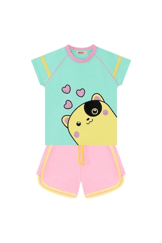Denokids Kalpler Kız Çocuk T-shirt Şort Takım Çok Renkli