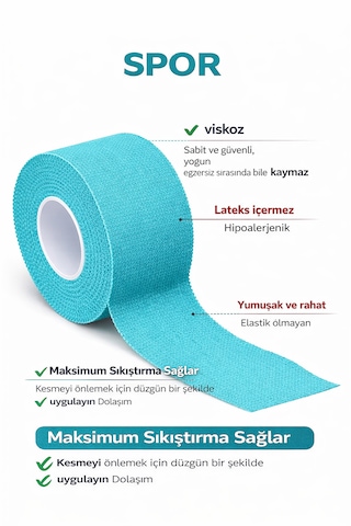 Rijit Fiksasyon Yapışkanlı Sporcu Bandajı 3.7cm X 10 Metre Turkuaz