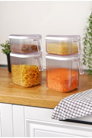 4'lü Çok Amaçlı Erzak Ve Bakliyat Saklama Kabı Seti 2 X 2.5 Lt, 2 X 1.1 Lt Şeffaf