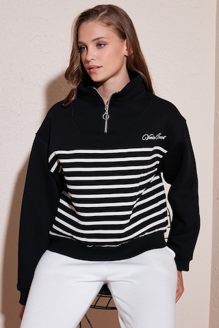 Lela Streç Oversize Fit Yarım Fermuarlı Dik Yaka Bayan Sweat 5865883 Siyah