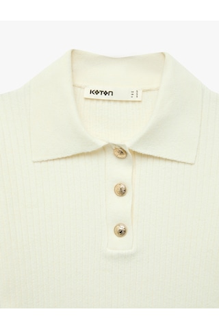 Koton Regular Fit Kısa Kollu Polo Yaka Triko Kazak Ekru 7wak90215ht