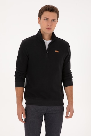 U.S. Polo Assn. Erkek Regular Fit Yarım Fermuarlı Siyah Basic Sweatshirt 50313802-VR046