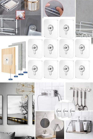 10 Adet Kiracılar İçin Banyo Çerçeve Askısı Vidasız Dayanıklı İz Bırakmayan Duvara Zarar Vermez 000 Açık Krem