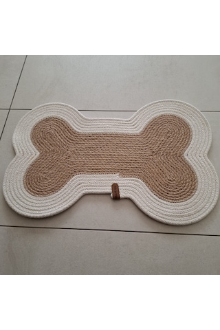 Hasır Jüt Kedi Köpek Mama Paspası, %100 El Yapımı, Pamuk, Hasır,