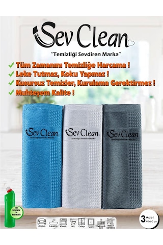 Sev Clean Mikrofiber Temizlik Cam Ayna Ocak Bezi 3'lü 40 x 60 CM