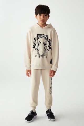 Nk Kids Erkek Çocuk Kapüşonlu Energy Baskılı Sweatshirt-13013-bej Bej