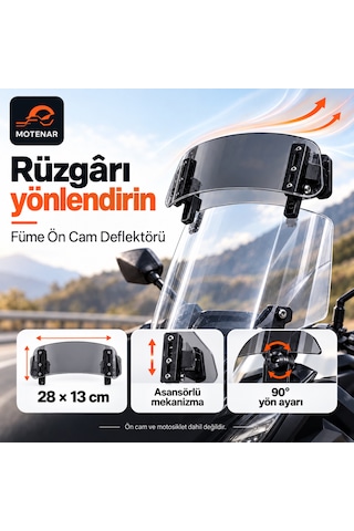 Motenar Füme Ön Cam Deflektörü 28 Cm Asansörlü Ayarlanabilir 1 Adet
