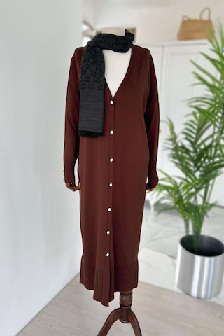 Kahijab Maxi Boy Düğmeli Merserize Hırka - Kahverengi
