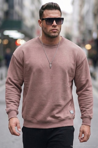 Buratti Regular Fit Bisiklet Yaka Pamuklu Içi Tüylü Yumuşak Şardonlu Erkek Sweat 5905255 Gül