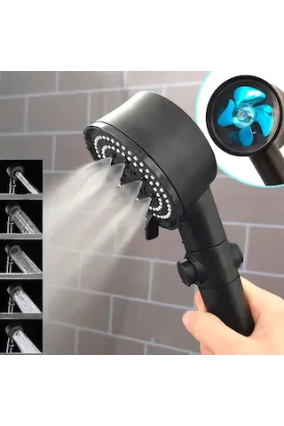Duş Başlığı Turbo Fan 5 Fonksiyonlu Duş Başlığı El Duşu Handshower, Siyah 1.sınıf Kaliteli Genel