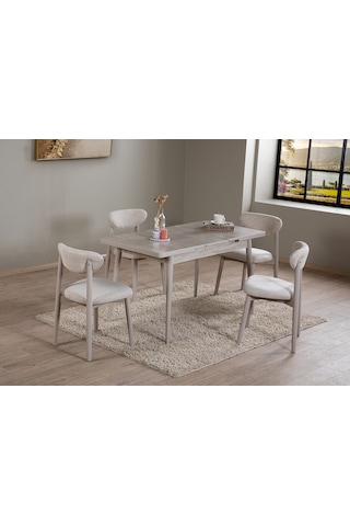Ganni Home Lima Açılır Yemek Masası Traverten Gri Mdf Tabla, Gürgen İskeletli Modern Tasarım Traverten-gri