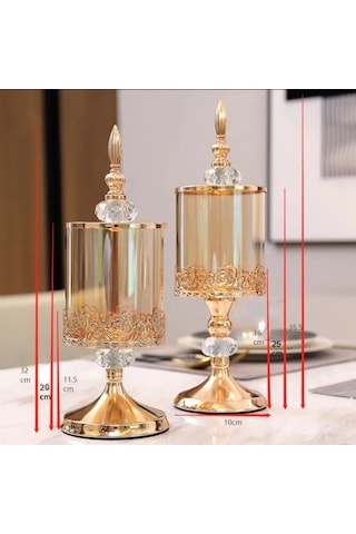 Monyee Modern Basit Stilde Metal Ve Kristal Cam Mumluk, Depolama Kavanozu, Dekorasyon - Fransız Altın, 29cm Büyük Boyut, Pembe Dantel Desenli, 3d Kesikli Kristal