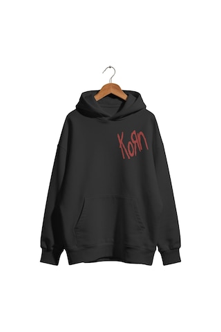 Sevbano Korn Rock Metal Müzik Grubu Baskılı Unisex Oversize Premium Kapüş Siyah