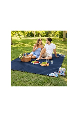 Ağırlık Cepli Piknik Örtüsü 150x150 Cm Su Geçirmez+çantalı Lacivert