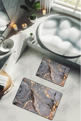 Yıkanabilir Kaymaz Tabanlı Modern Desenli 2'li Banyo Paspas Takımı Bps0019 Renkli