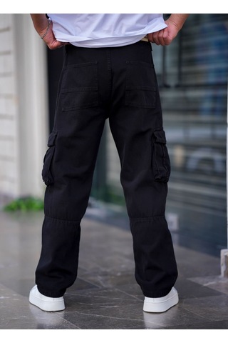 Cool Tarz Erkek Kargo Cep Baggy Pantolon Mat Siyah Rengi Mat Siyah Mat Siyah