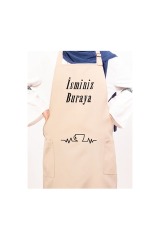 Mutfak Önlüğü Kişiye Ve İsme Özel Nakışlı Mutfak Önlüğü Fincan Farklı Renkler Krem