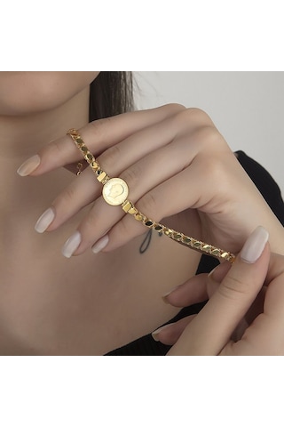 Ata Çeyrek Altın Bileklik Pullu Zincirli