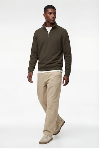 Koton Uzun Kollu Şardonlu Basic Yarım Fermuarlı Sweatshirt Haki 6wam70016mk
