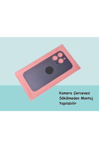 Tkgz  İphone 14 Pro Max Uyumlu Arka Pil Batarya Kapağı - Cam Kapak Geniş Lens Deliği - Mavi Çok Renkli