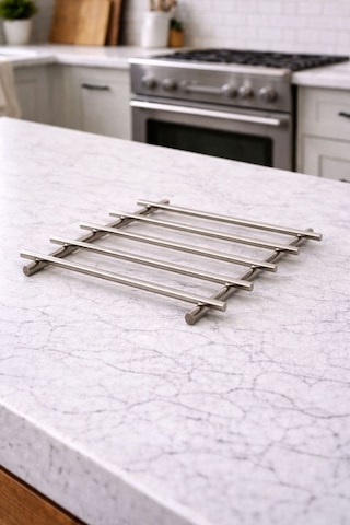 Karteya Krom Nihale, Pratik Kullanışlı Metal Nihale Sunum Ve Çeyizlik Tencere Altlığı Gri