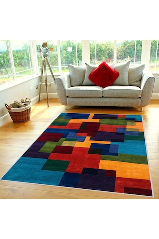 Rovigo Home Dijital Baskı Yıkanabilir Kaymaz Taban Salon Halısı RVG0381 Çok Renkli