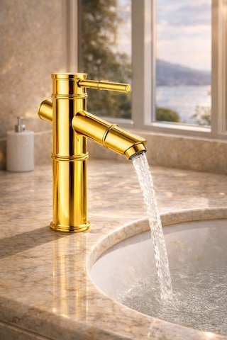 Viosa Lüx Premium Gold Pirinç Bambu Lavabo Bataryası Çeşmesi Musluğu Siyah