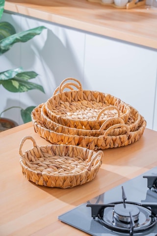 Wicker 4 Parça Hasır Yuvarlak Sepet Hasır