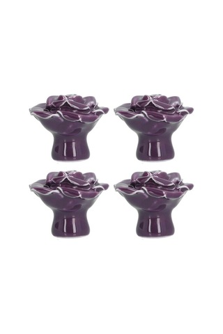 Dolap Kulpu, Modern Seramik Kapı Kulpu, Oturma Odası Ev İçin Dayanıklı Gül Şekli Beyaz, Mor