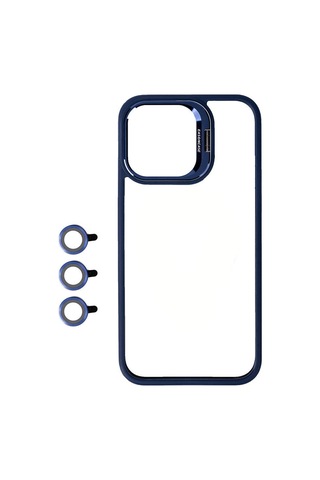 Apple Uyumlu iPhone 15 Pro Kılıf Kamera Lens Korumalı Standlı Zore Klon Lensli Kapak