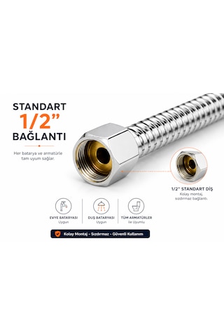 150 Cm Premium Spiral Duş Hortumu Paslanmaz Krom Kaplama Çelik Örgülü Pirinç Somunlu 1/2'' Bağlantı