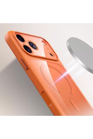 Apple iPhone İçin Özel Geliştirilmiş Kamera Çerçevesini Koruyan, Arkası Şeffaf Parlak Polikarbonat Kenarları Silikon Magsafe İle Uyumlu Kılıf Akıllı Tasarım Kapak Gri, Apple iPhone 17 Pro Max