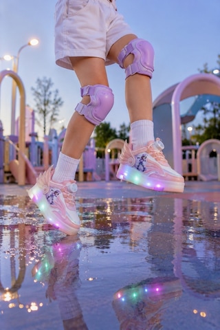 Muggo Wıngs Çocuk Kanat Detaylı Işıklı Patenli Tekerlekli Sneaker Spor Ayakkabı Pudra