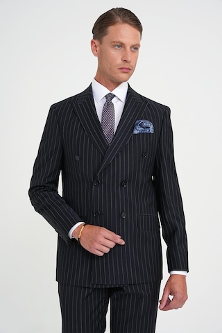 Efor Slim Fit Çift Yırtmaç Çizgili Kruvaze Klasik Koyu Lacivert Takım Elbise Tk 925 Lacivert
