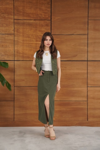 Verymoda Fitilli Kadife Etek F2033 Haki
