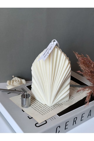 Palmiye Yaprağı Dekoratif Model Kokulu Vegan Soya Mum Beyaz