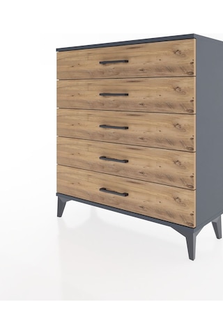 Arges Şifonyer 5 Çekmeceli 88x30x96 Antrasit-çam Antrasit