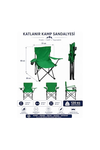 Trendinyeri 2 Sandalyeli Katlanır Kamp Seti Masa Ve Sandalye Takımı Yeşil