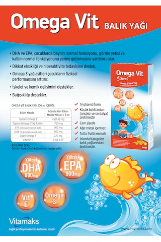 Omega Vit School Omega 3 Balık Yağı 100 ML